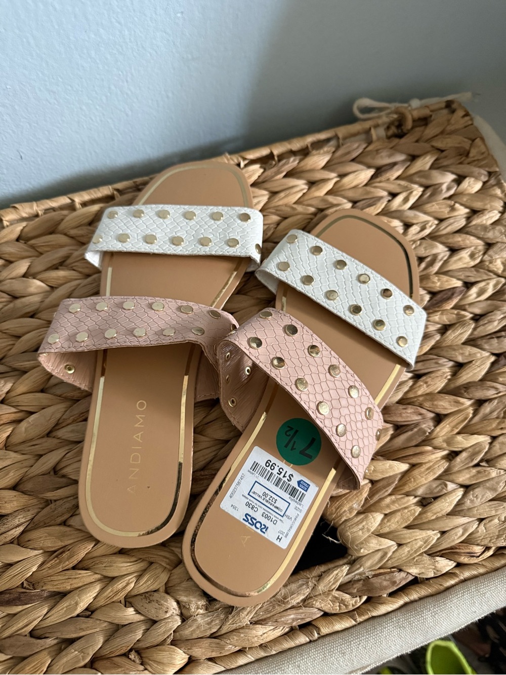 Andiamo Two-Band Slide Sandals in Nude and White